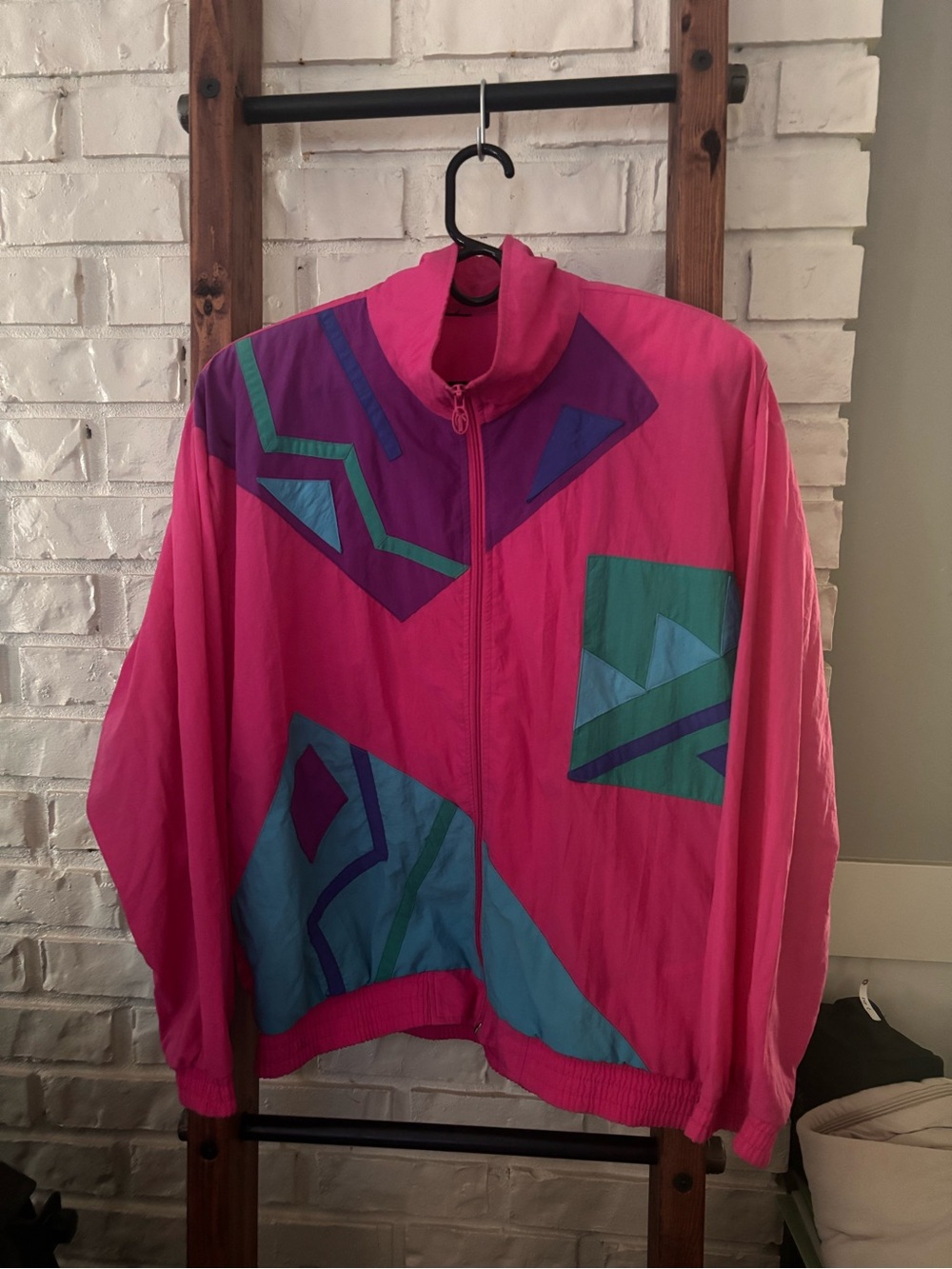 Vintage Lavon Hot Pink Track Jacket Geometric Windbreaker